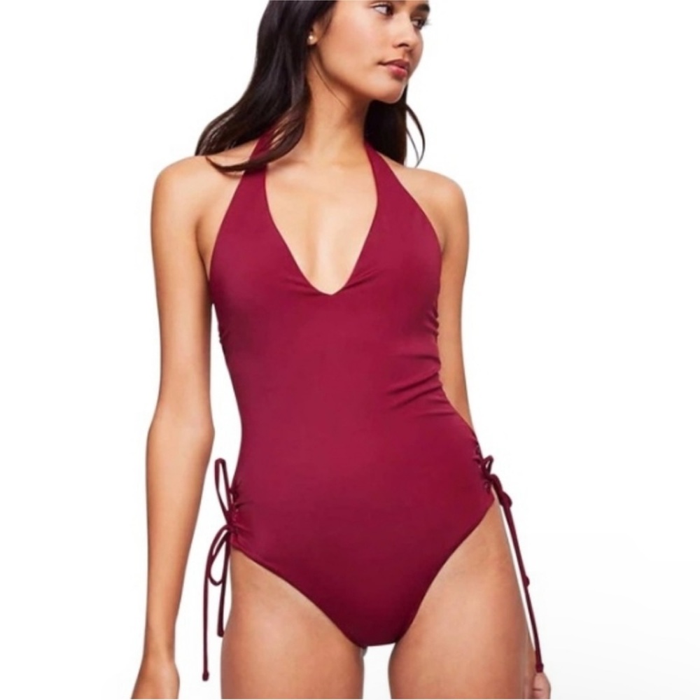 Loft Beach Maroon Red Halter One Piece Swimsuit Women’s Size 14